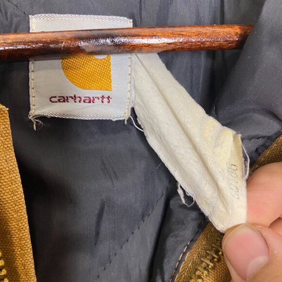 Vintage Tan Carhartt Arctic Jacket Full Zip Removable Hood Quilt Lining Medium - Picture 4 of 7